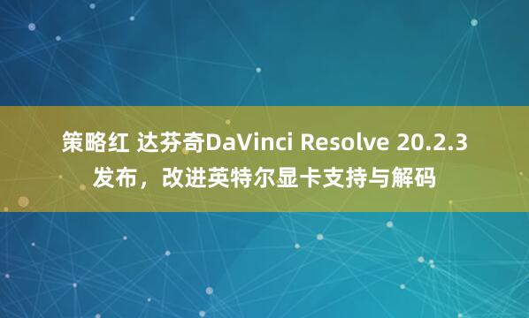 策略红 达芬奇DaVinci Resolve 20.2.3发布，改进英特尔显卡支持与解码